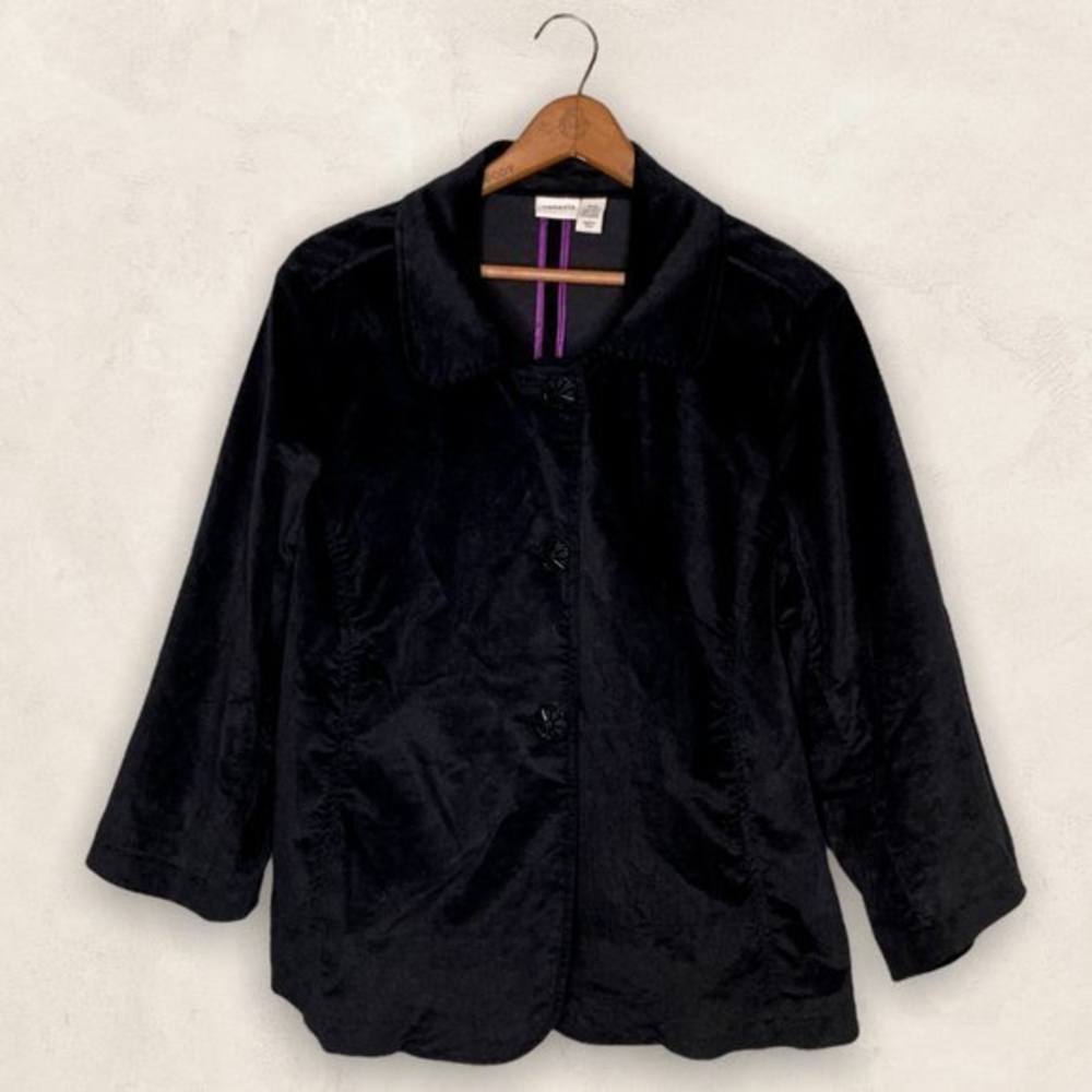 Venezia 14/16 Lane Bryant Black Embellished Button Stretch Velvet‎ Blazer Jacket
